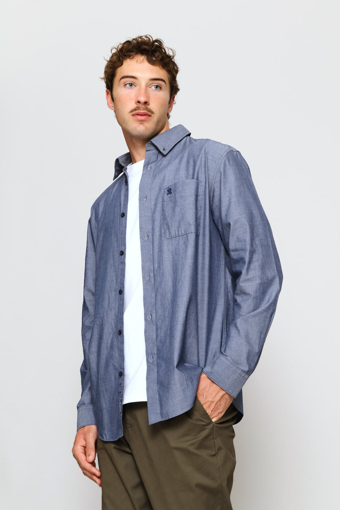 Long Sleeve Chambray Shirt - Blue