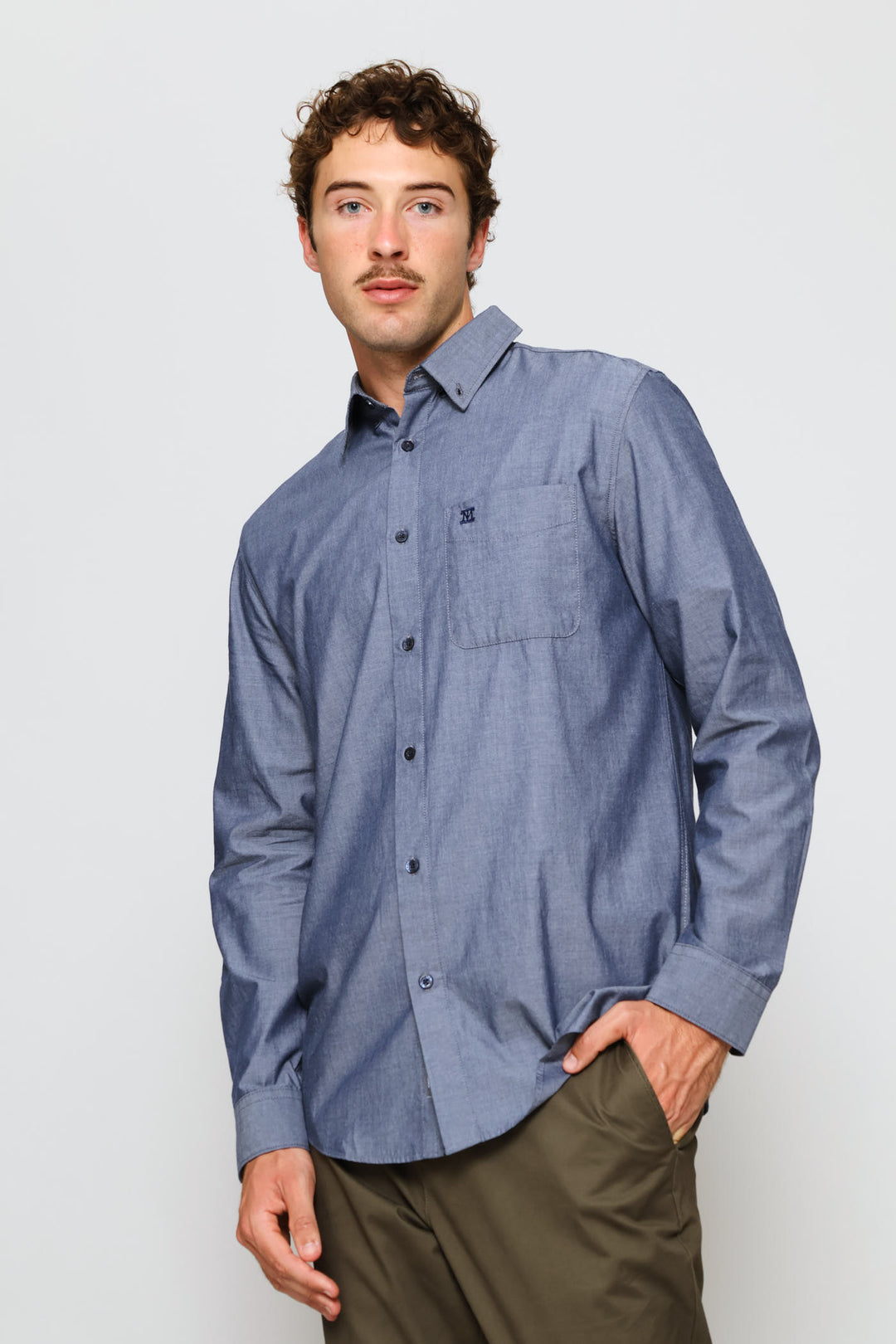Long Sleeve Chambray Shirt - Blue