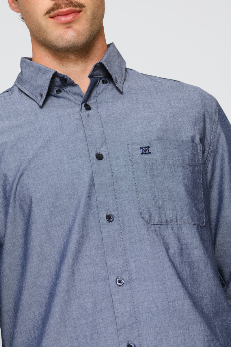 Long Sleeve Chambray Shirt - Blue
