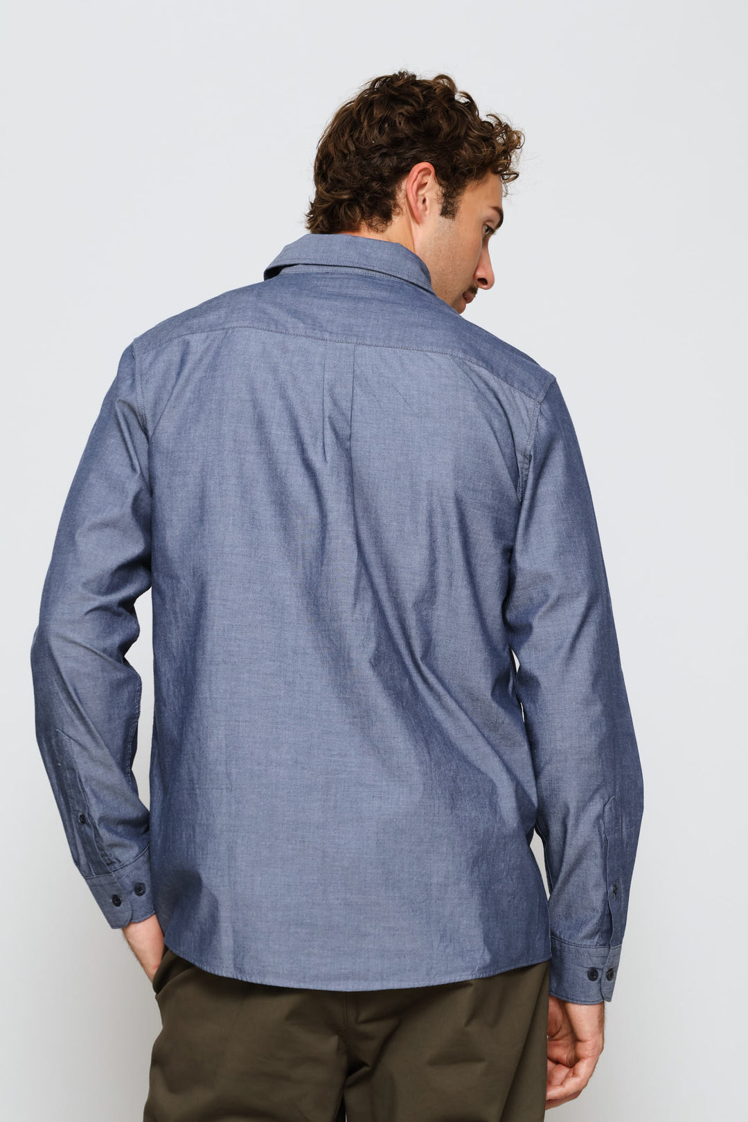 Long Sleeve Chambray Shirt - Blue