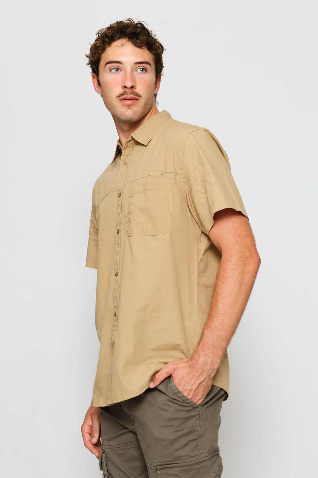 Panel Poplin Shirt - Taupe