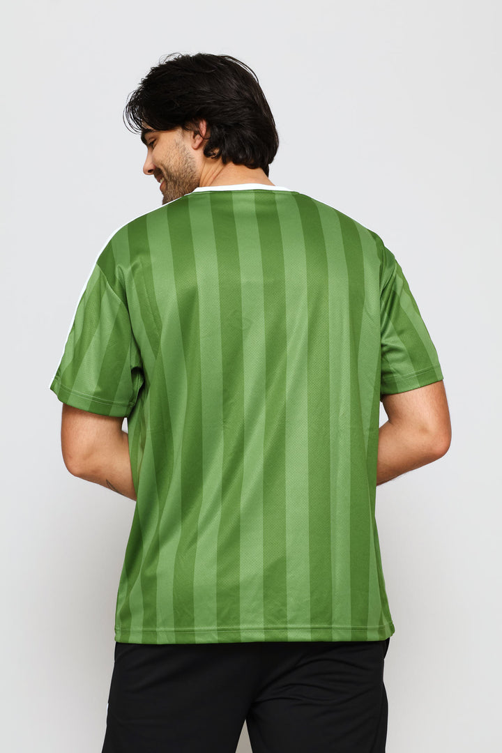 Essential T7 Relaxed Striped Football Jersey - Green