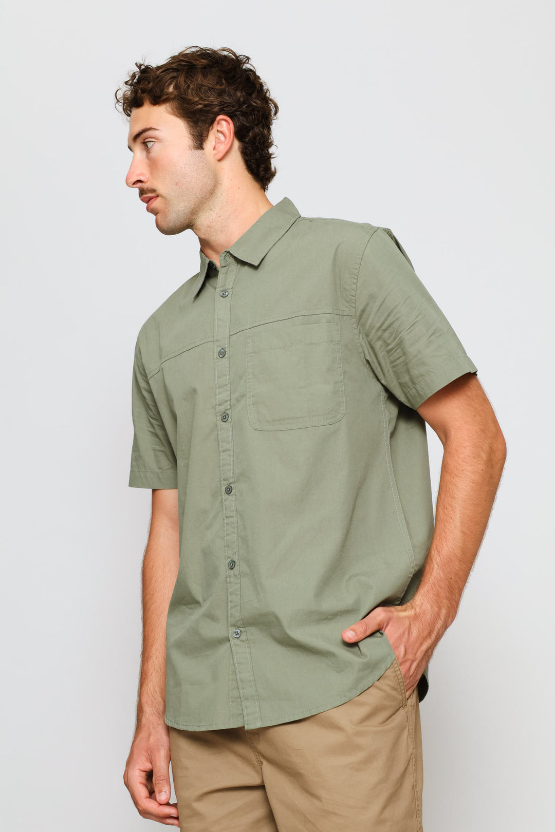 Panel Poplin Shirt - Sage