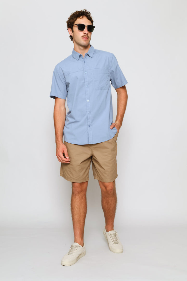 Panel Poplin Shirt - Dusty Blue