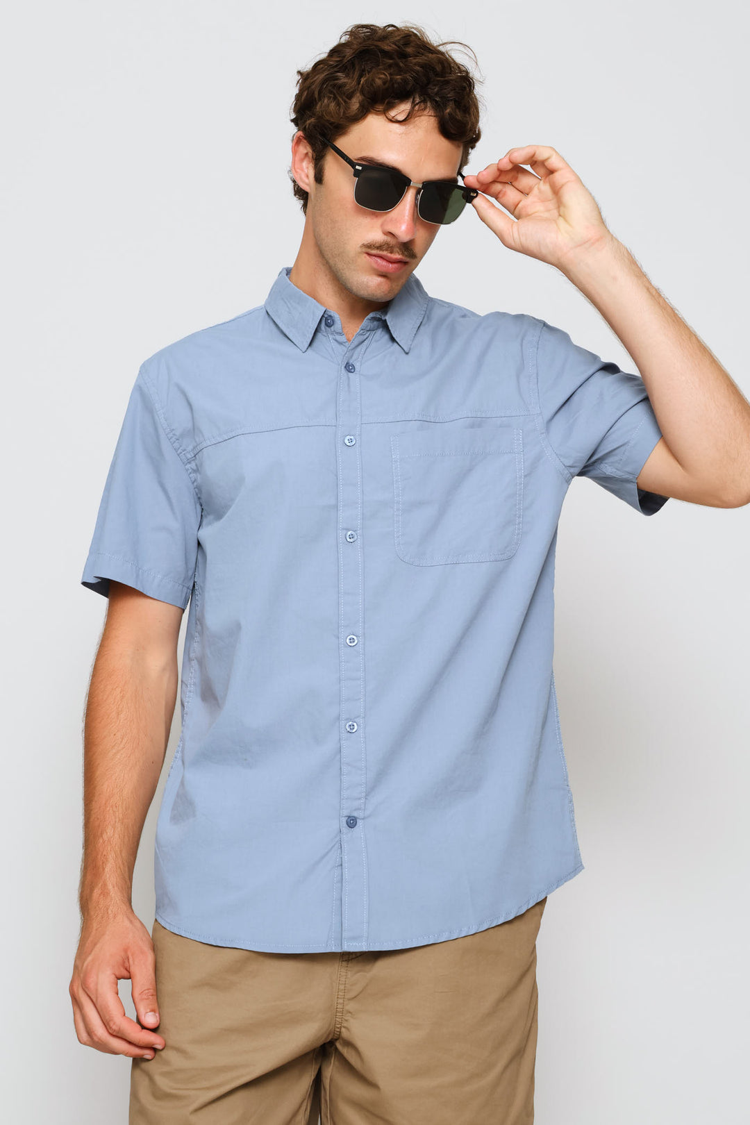 Panel Poplin Shirt - Dusty Blue