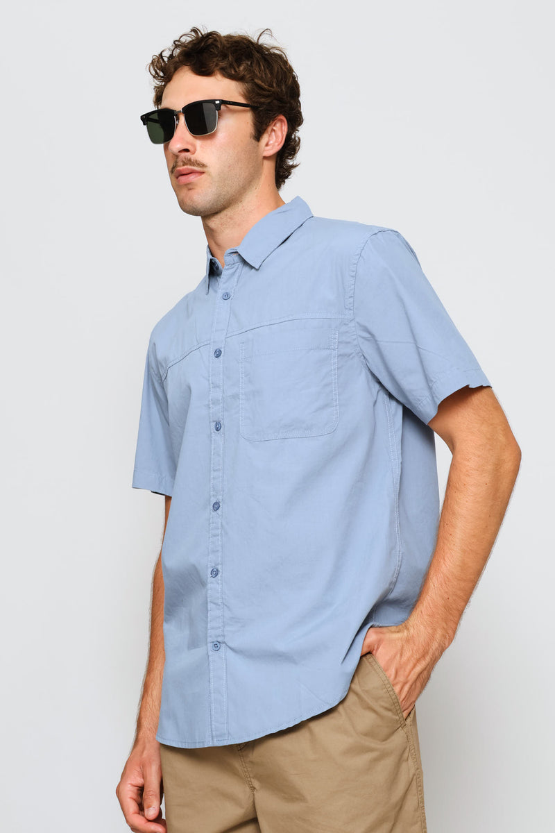 Panel Poplin Shirt - Dusty Blue