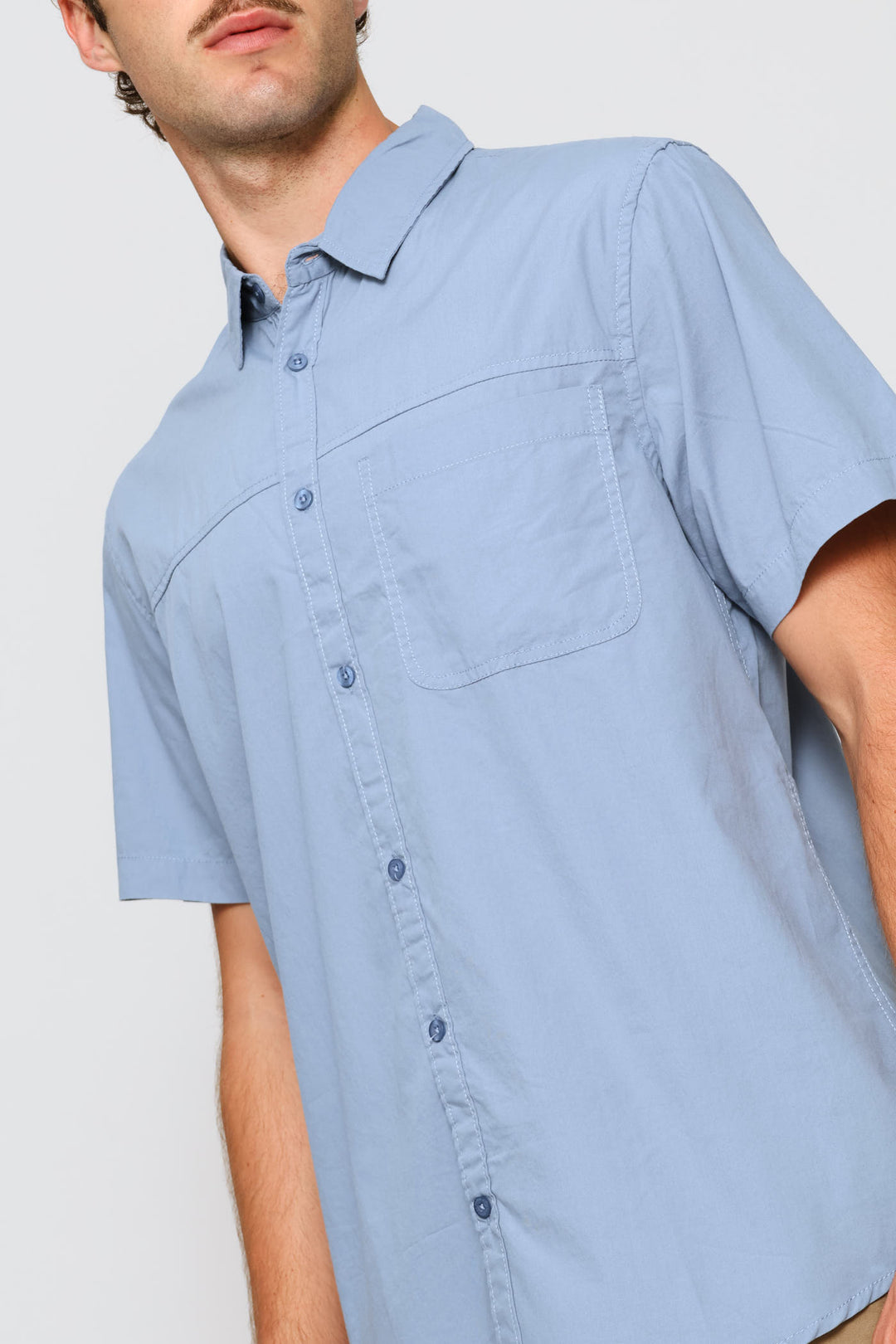 Panel Poplin Shirt - Dusty Blue