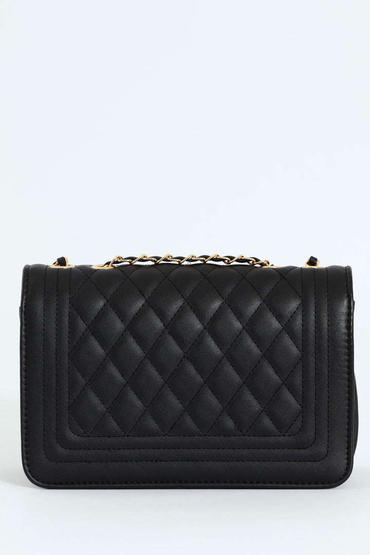 Quilted Chain Satchel - Black