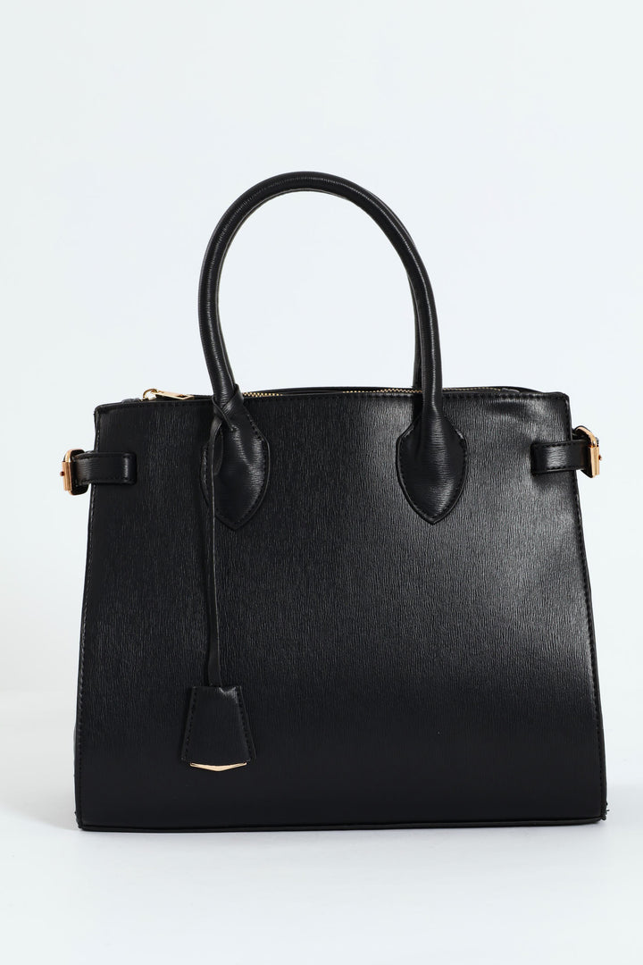 Multi Compartment Tote With Buckle Detail - Black