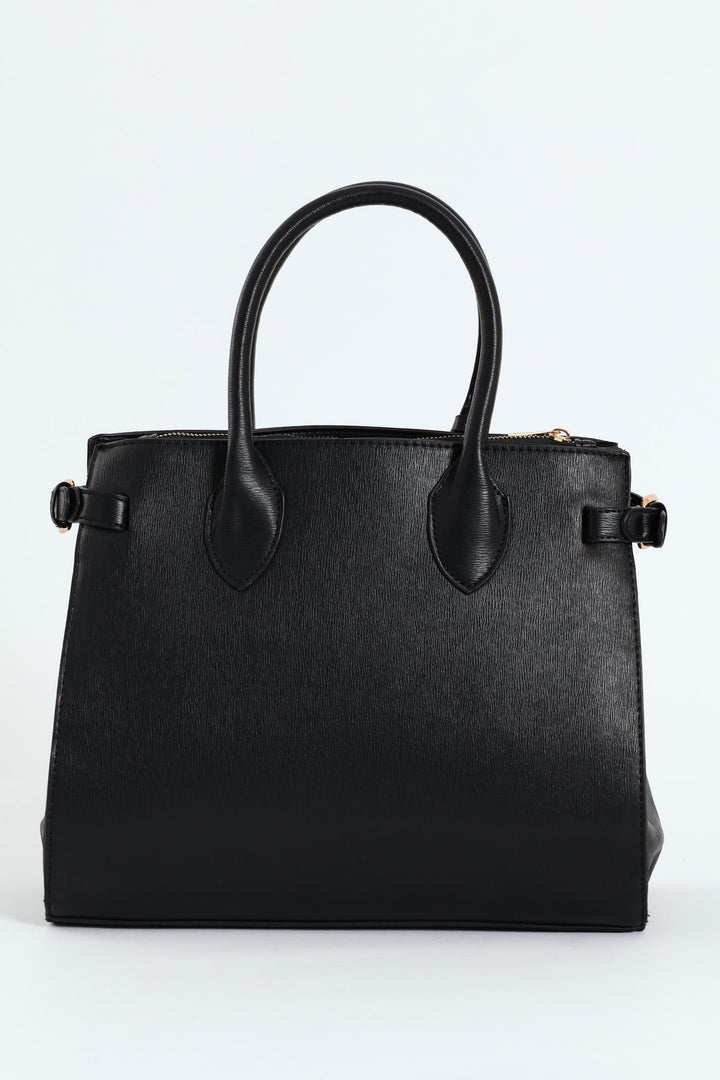 Multi Compartment Tote With Buckle Detail - Black