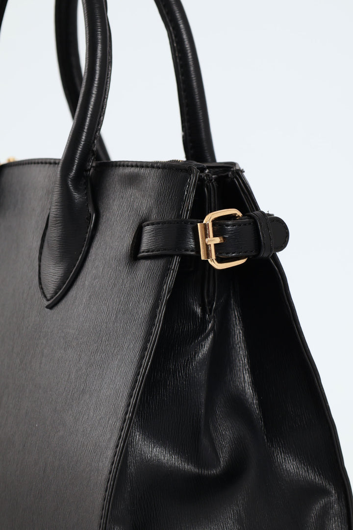 Multi Compartment Tote With Buckle Detail - Black