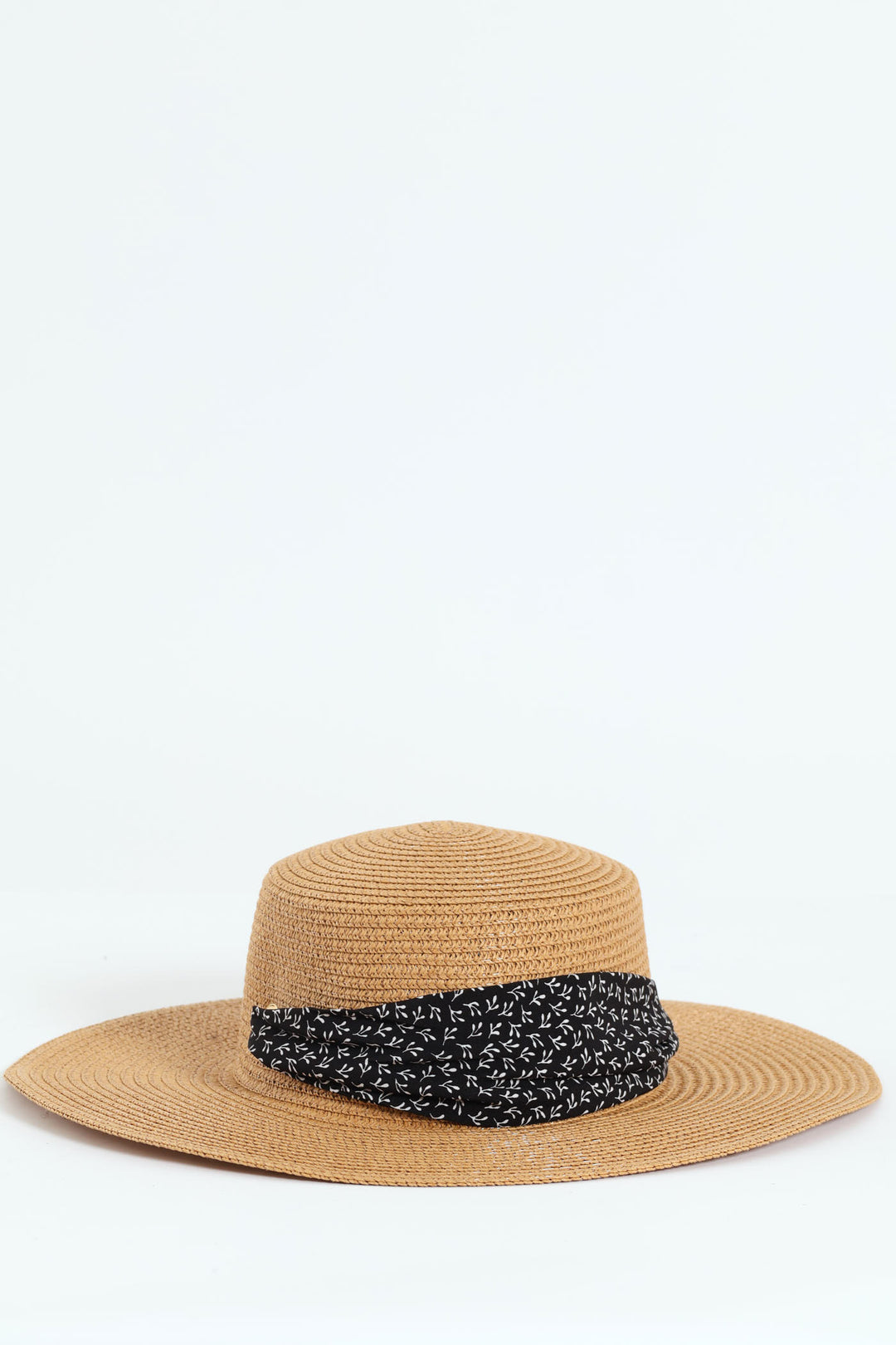 Ribbon Tie Boater Straw Hat - Caramel