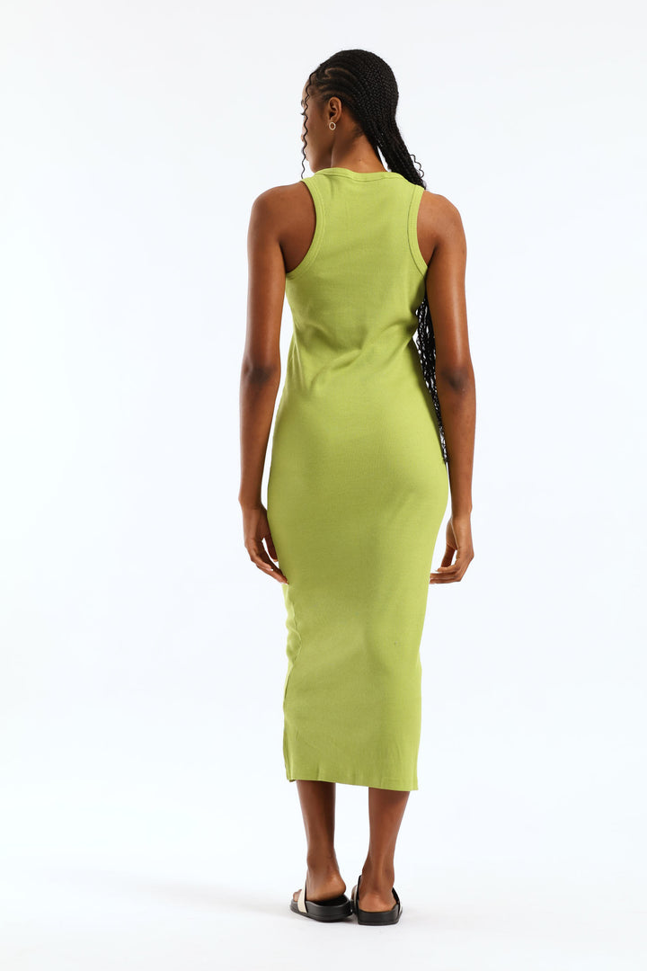 Rib Tank Column Side Slits Midi Dress - Chartreuse