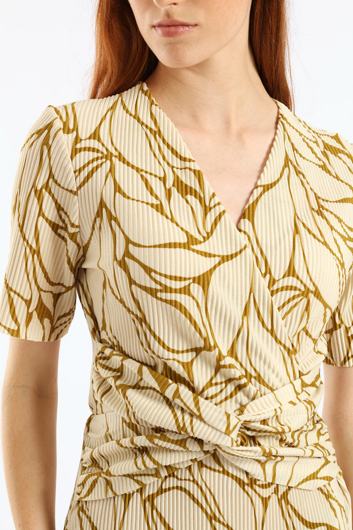 Mock Wrap Plisse Midi Dress - Chartreuse