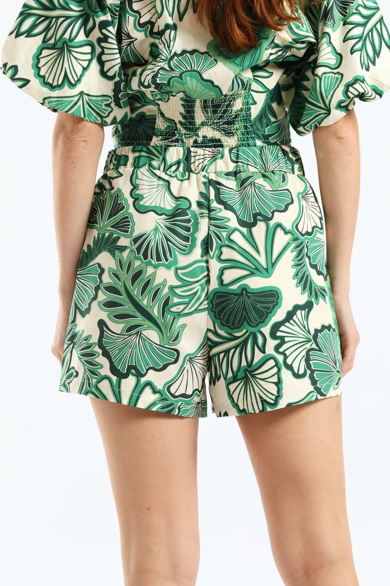 O-Ring Belted Mid Thigh Short - Cream/Green