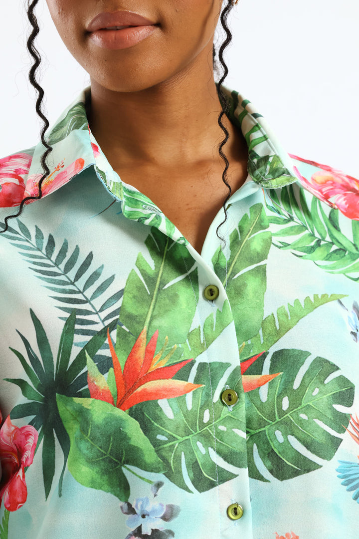 Oversized Border Print Shirt - White