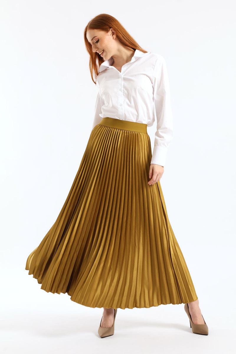 Pleated Satin Maxi Skirt - Chartreuse