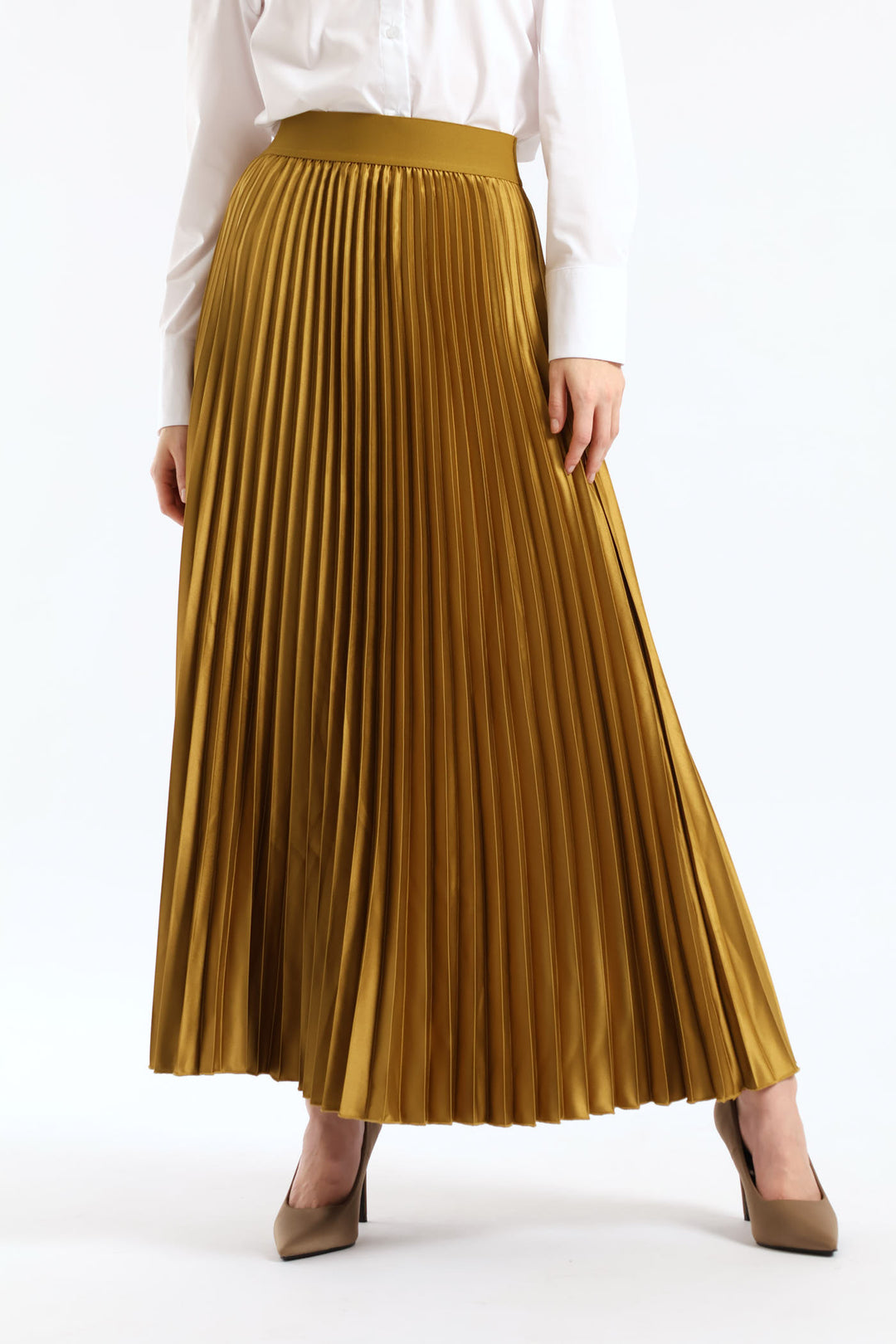 Pleated Satin Maxi Skirt - Chartreuse