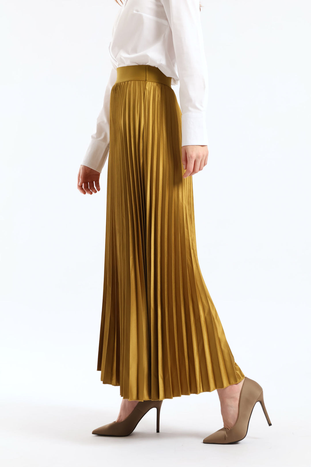 Pleated Satin Maxi Skirt - Chartreuse