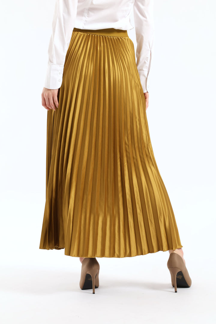 Pleated Satin Maxi Skirt - Chartreuse
