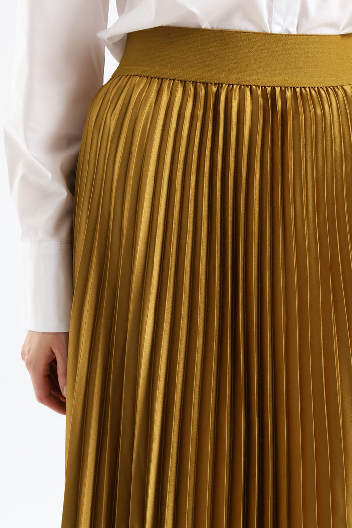 Pleated Satin Maxi Skirt - Chartreuse