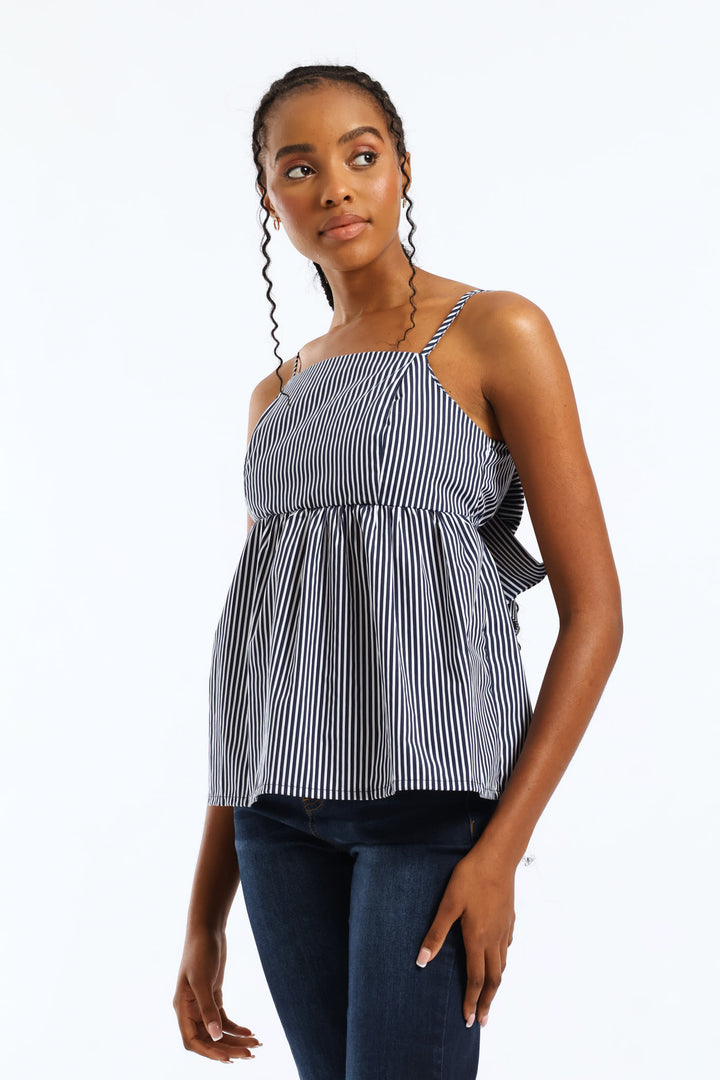 Strappy Back Babydoll Top - Navy/White