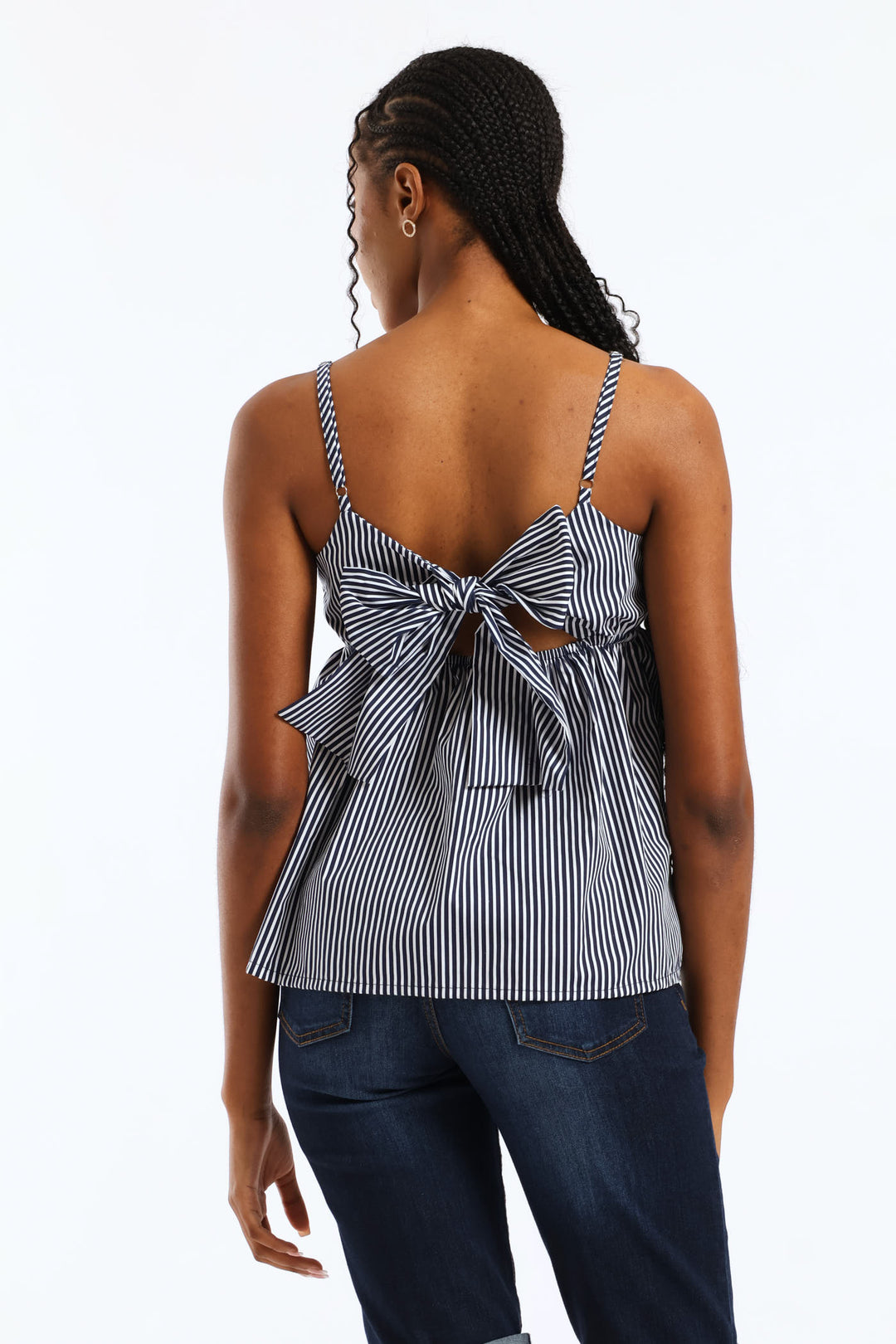 Strappy Back Babydoll Top - Navy/White