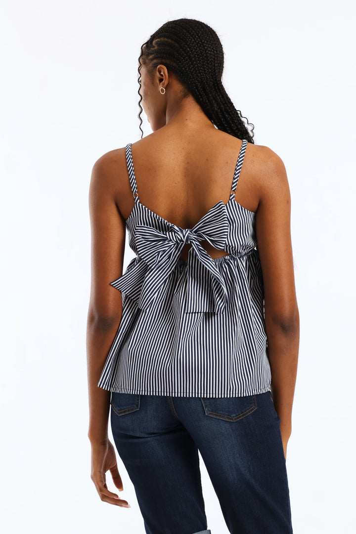 Strappy Back Babydoll Top - Navy/White