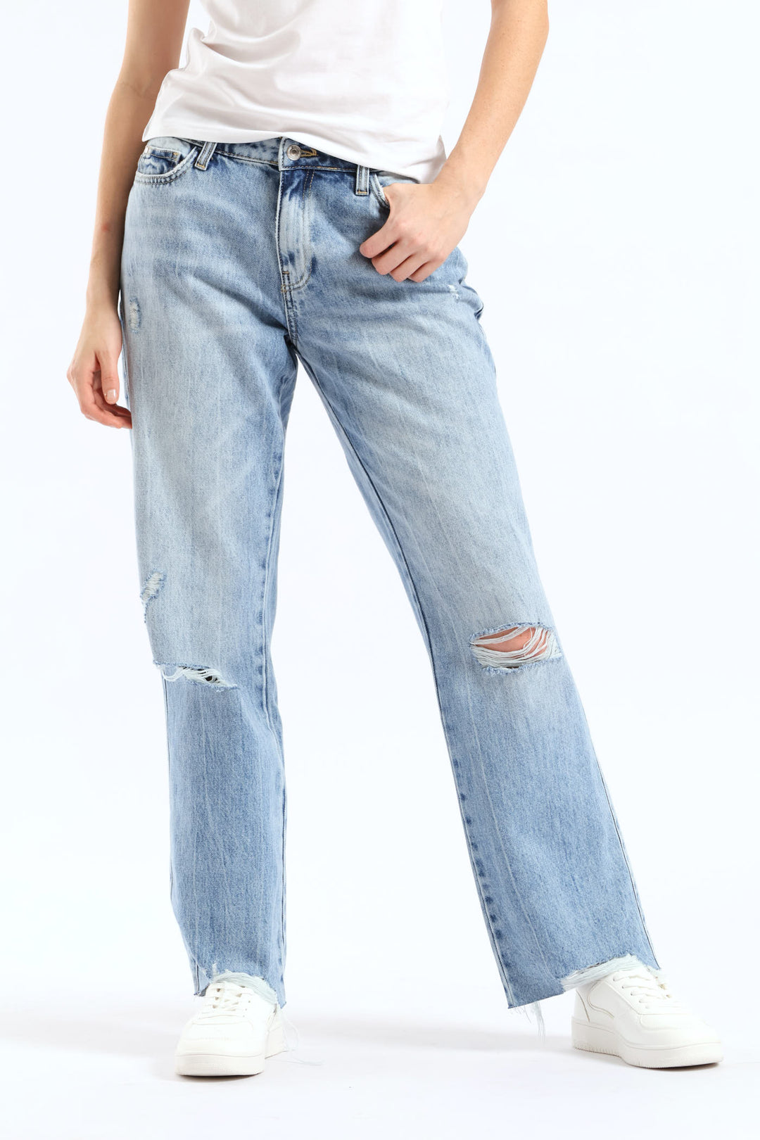 High Rise Straight Leg Denim - Light Wash