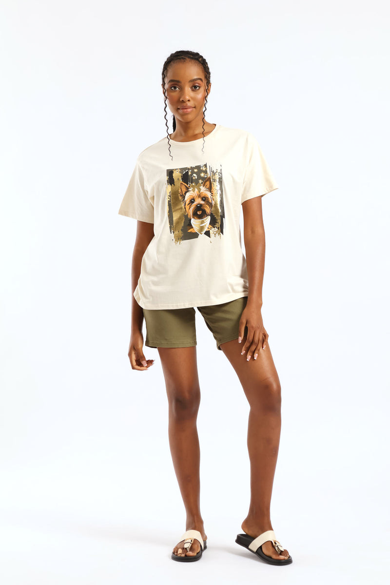 Cute Dog Foil Tee - Fawn