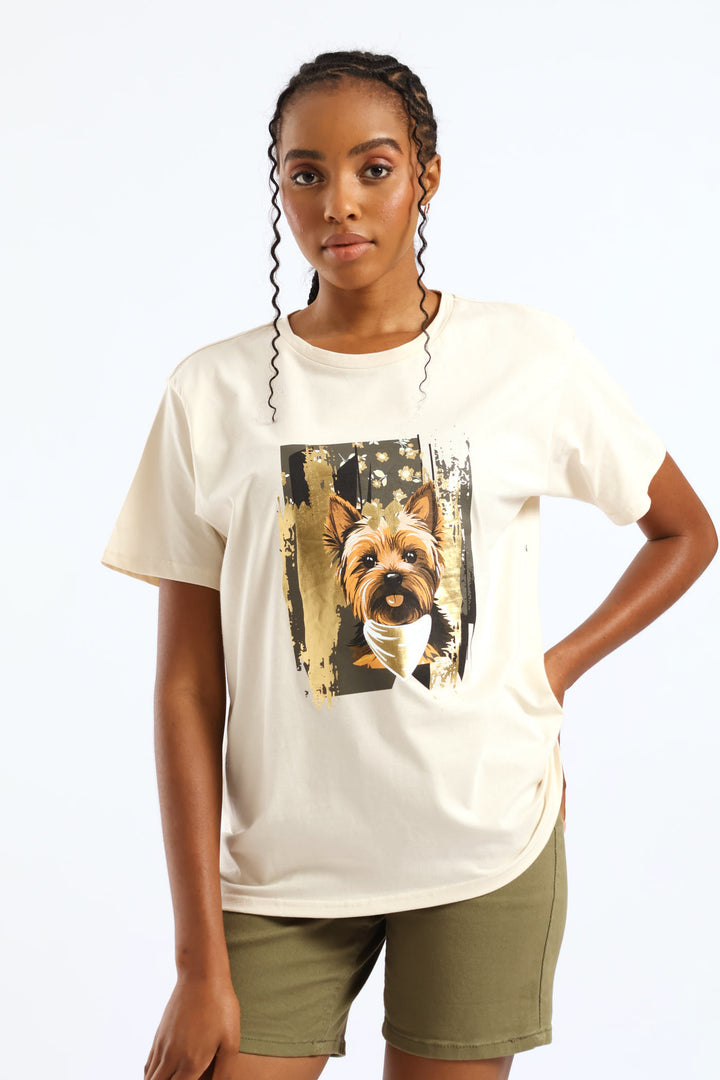 Cute Dog Foil Tee - Fawn