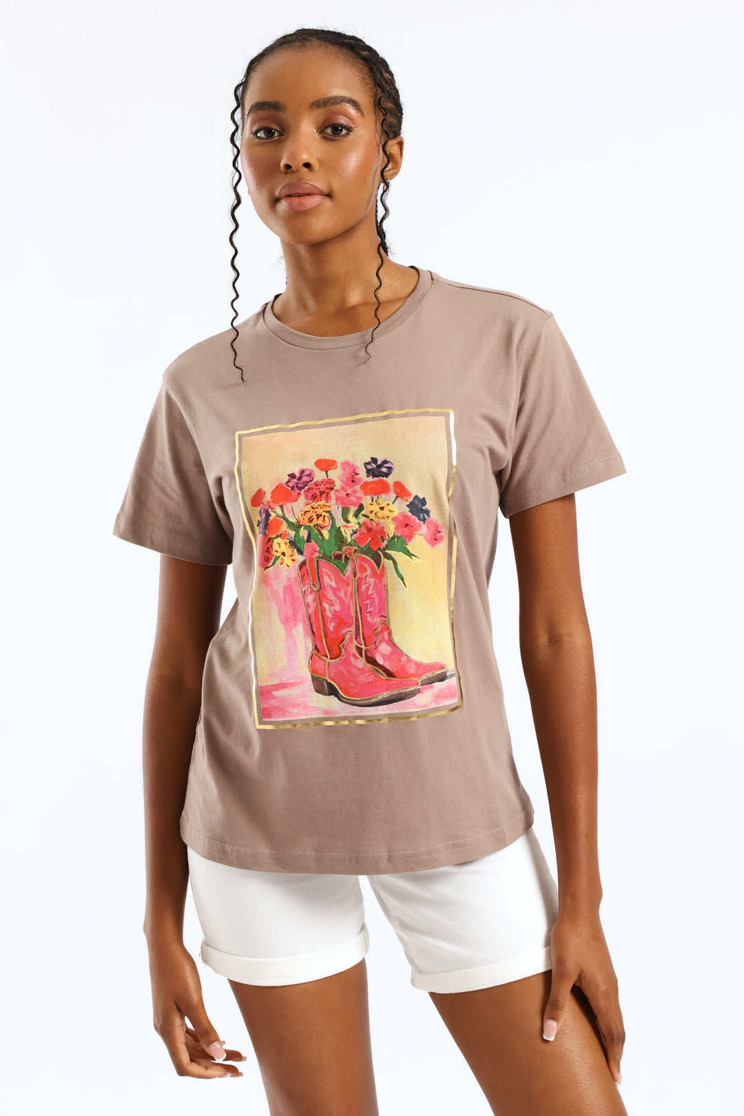 Bouquet & Boots Tee - Taupe