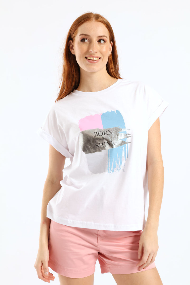 Born To Shine Foil Muscle Tee - White