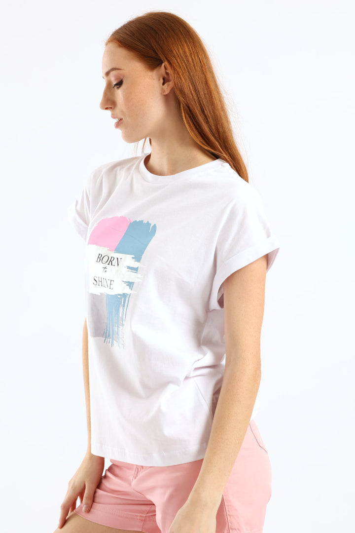 Born To Shine Foil Muscle Tee - White