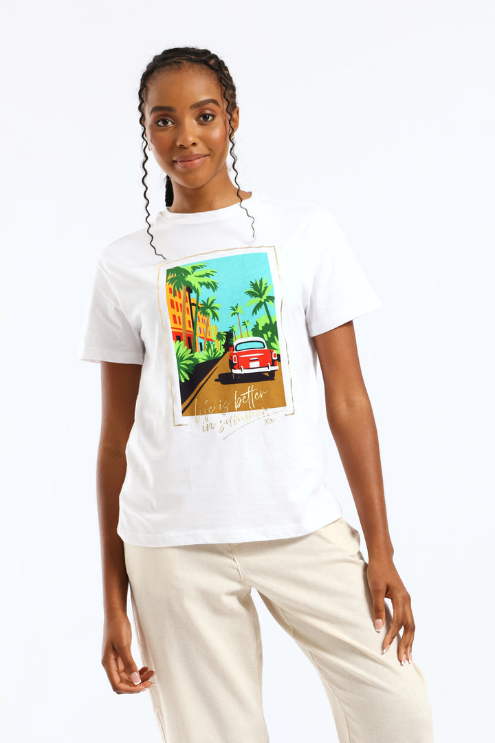 Miami Life Is Better In Sunshine Tee - White