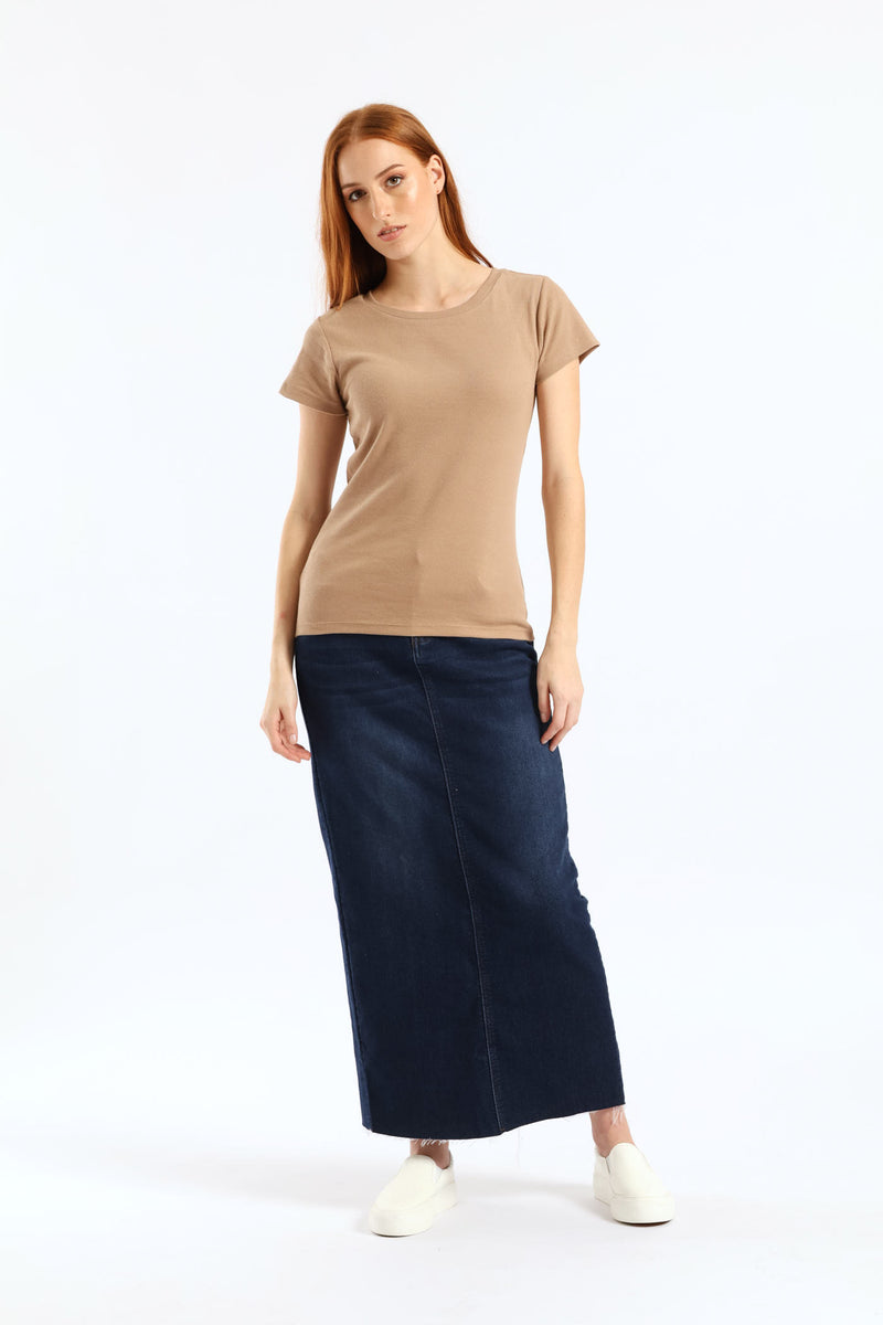 Crew Rib Fitted Tee - Dark Beige