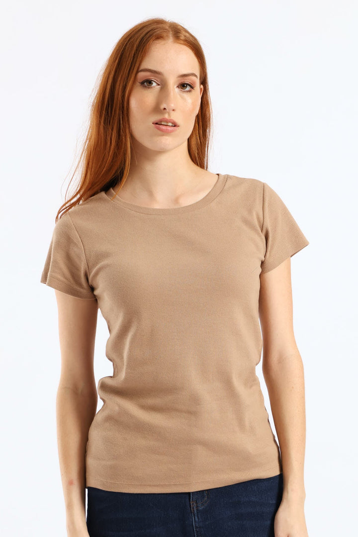 Crew Rib Fitted Tee - Dark Beige
