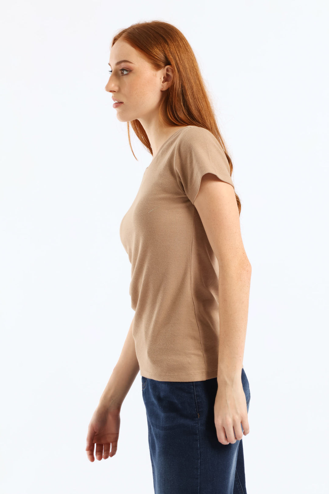 Crew Rib Fitted Tee - Dark Beige