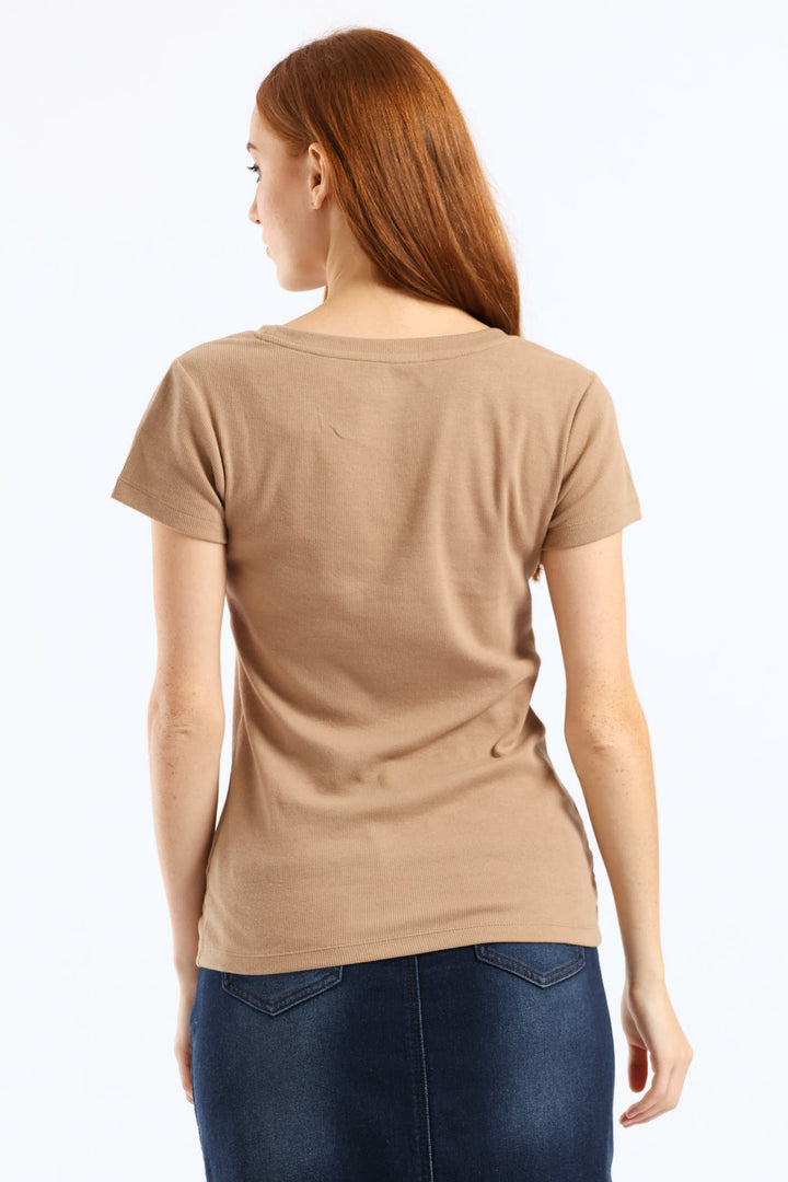 Crew Rib Fitted Tee - Dark Beige