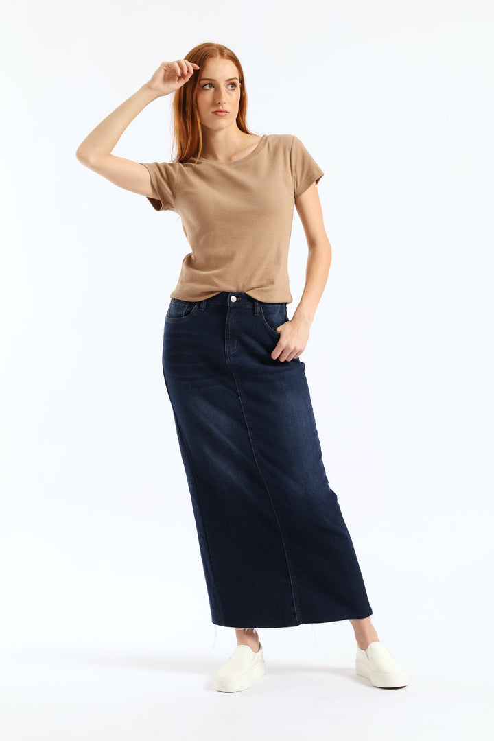 Denim Knit Maxi Skirt - Dark Wash