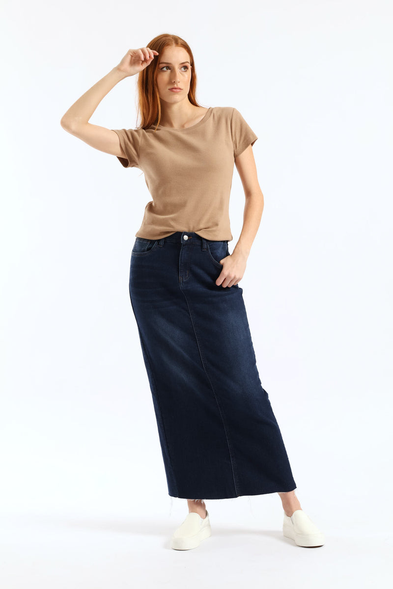 Denim Knit Maxi Skirt - Dark Wash