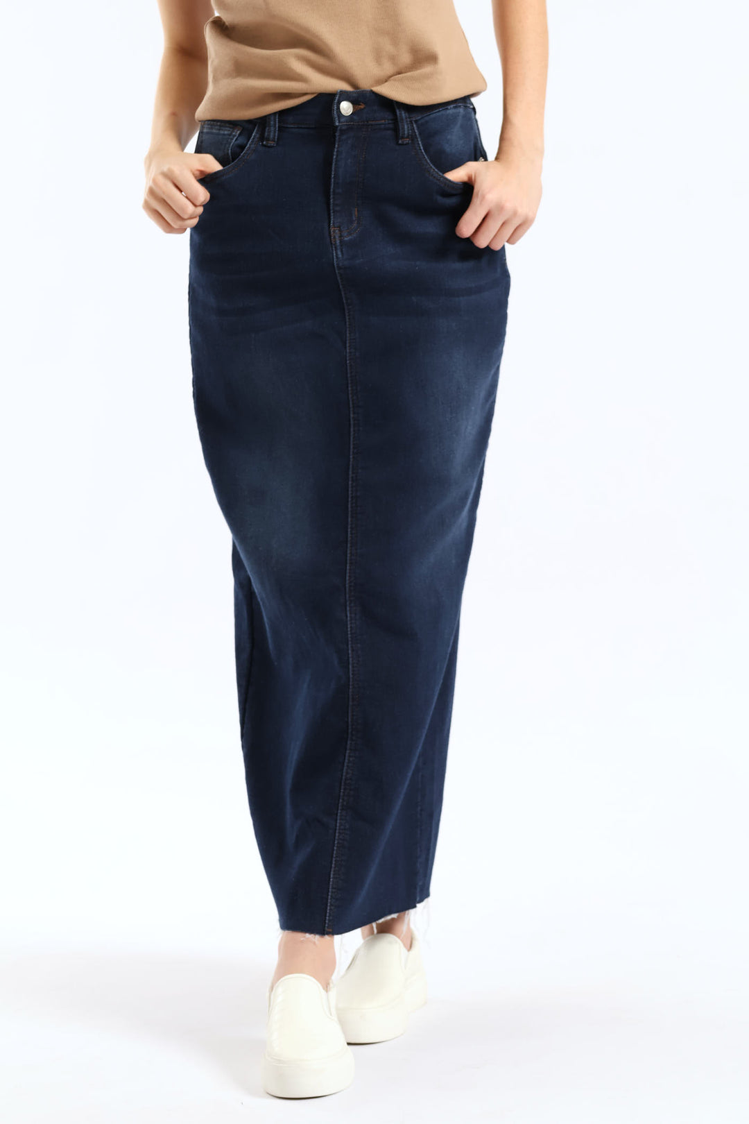 Denim Knit Maxi Skirt - Dark Wash