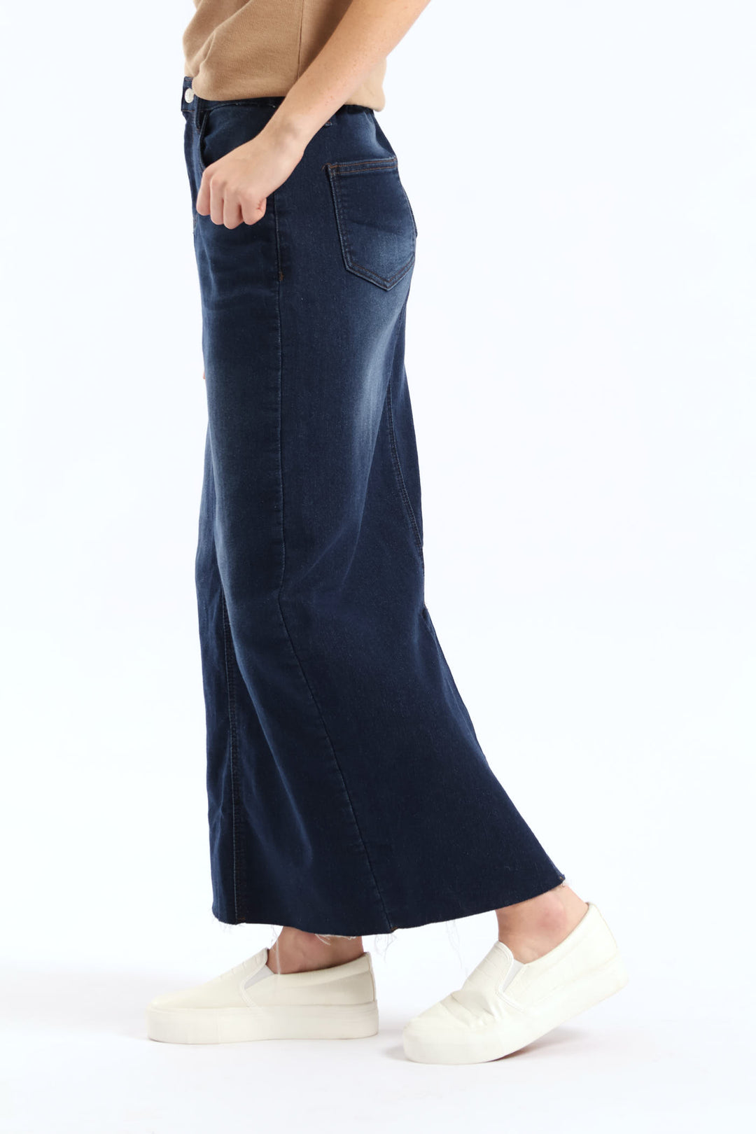 Denim Knit Maxi Skirt - Dark Wash
