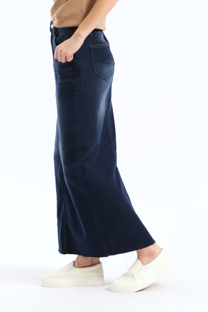 Denim Knit Maxi Skirt - Dark Wash