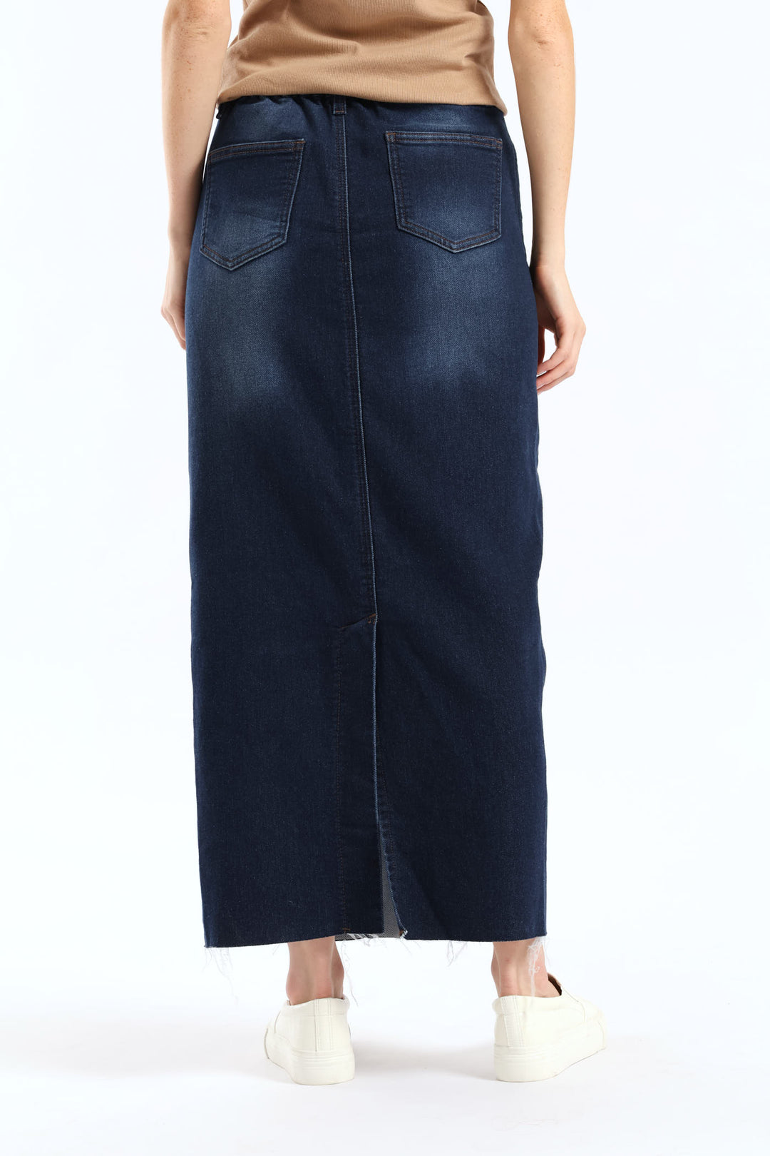 Denim Knit Maxi Skirt - Dark Wash