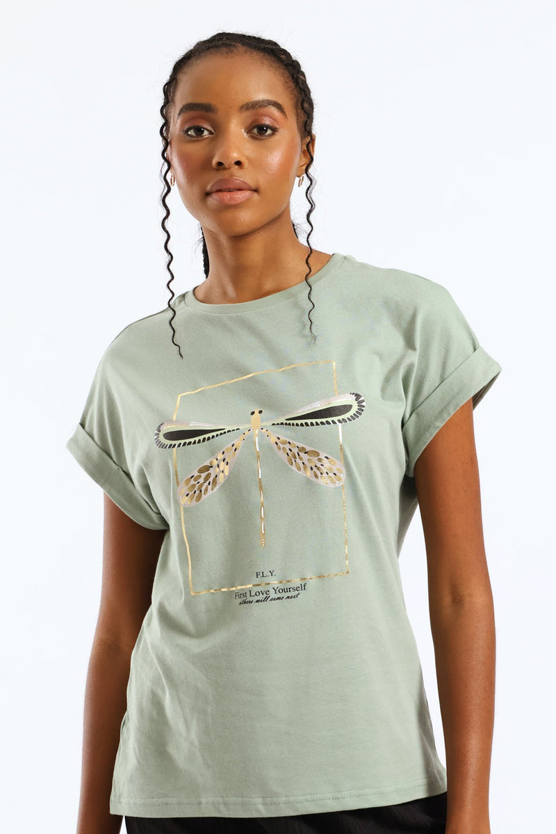 Dragonfly Foil Muscle Tee - Eucalyptus Green