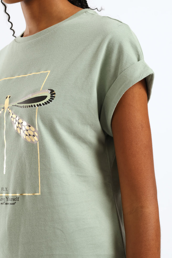Dragonfly Foil Muscle Tee - Eucalyptus Green