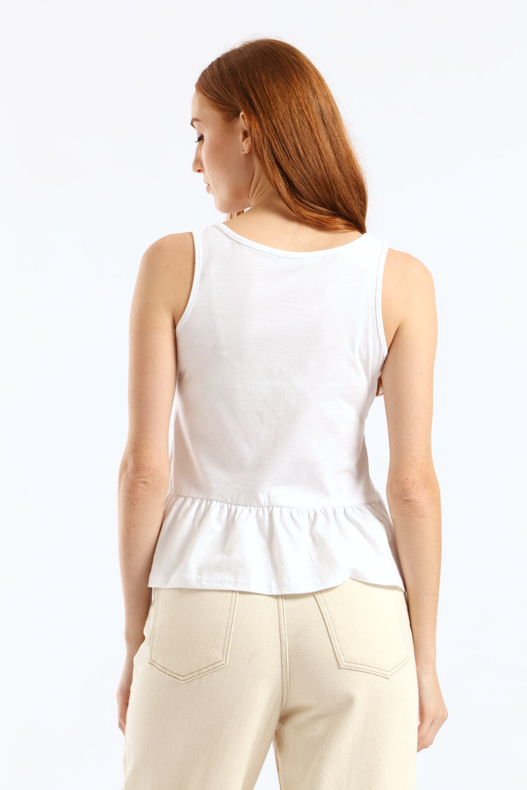 Knit Peplum Hem Tank - White