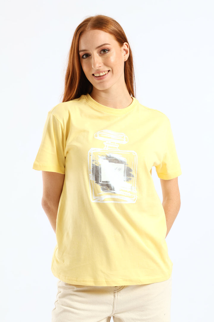 Paris Perfume Bottle Foil Tee - Pastel Yellow