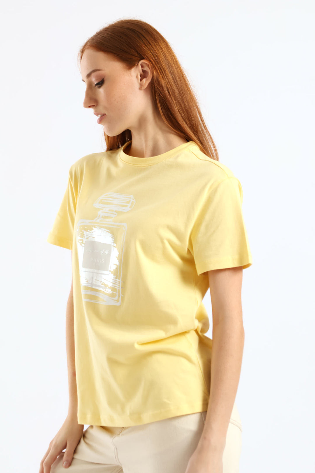 Paris Perfume Bottle Foil Tee - Pastel Yellow